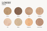 Lowry London wood selection choices. Ash, oak, beech, maple, walnut, cherry, Douglas fir, pine