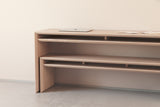 A handmade modern minimalist wooden desk in an architectural style made from Douglas fir wood.