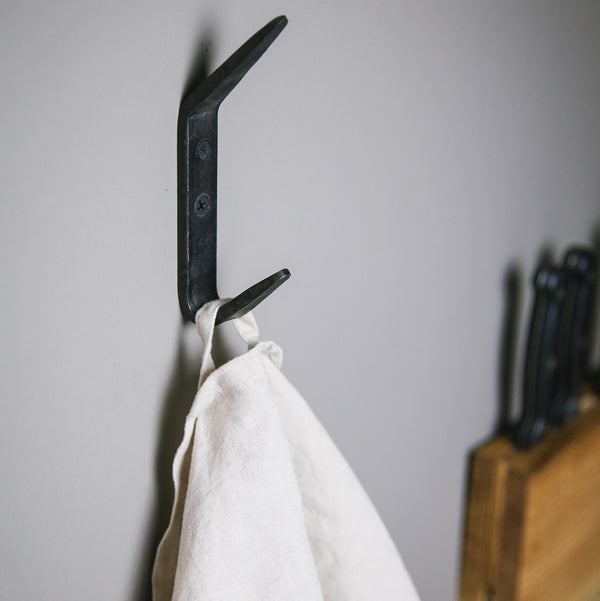 Minimalist Wrought Iron Double Coat Hook | Industrial Style Black Hook